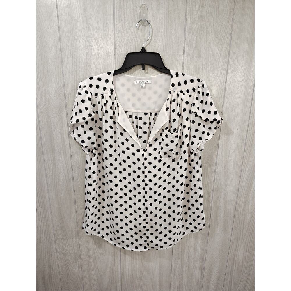 41 Hawthorn White Top Flutter Sleeves Black Polka Dot Size L Boho Timeless Chic